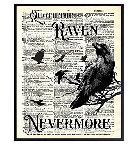 The Raven, Edgar Allan Poe, Nevermore - Medieval Decor - Gift for Wicca, Wiccan, Witchcraft, Occult Fan - Goth Room Decor - Gothic Home Decor - Creepy Scary Wall Art Picture - Halloween Decoration