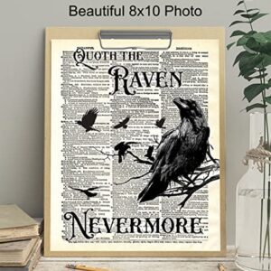 The Raven, Edgar Allan Poe, Nevermore - Medieval Decor - Gift for Wicca, Wiccan, Witchcraft, Occult Fan - Goth Room Decor - Gothic Home Decor - Creepy Scary Wall Art Picture - Halloween Decoration