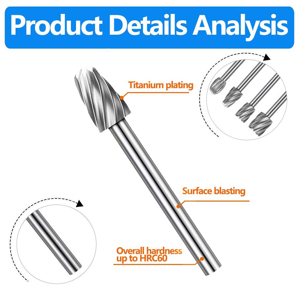 Carving Bits Wood Engraving Router Bit with 1/8"(3mm) Shank, 20Pcs HSS Different Burr Set to Meet Your Different Needs, Durable Rotary Tools Accessories for DIY Woodworking, Carving