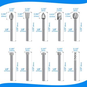 Carving Bits Wood Engraving Router Bit with 1/8"(3mm) Shank, 20Pcs HSS Different Burr Set to Meet Your Different Needs, Durable Rotary Tools Accessories for DIY Woodworking, Carving