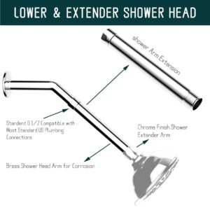 iFealClear Shower Arm Extension, Solid Brass Shower Head Extension Arm Water Outlet Lowers Existing Shower Head, Easy to Install & Durable Shower Pipe Extension for Bathroom, 6 Inch Chrome Finish 1PC