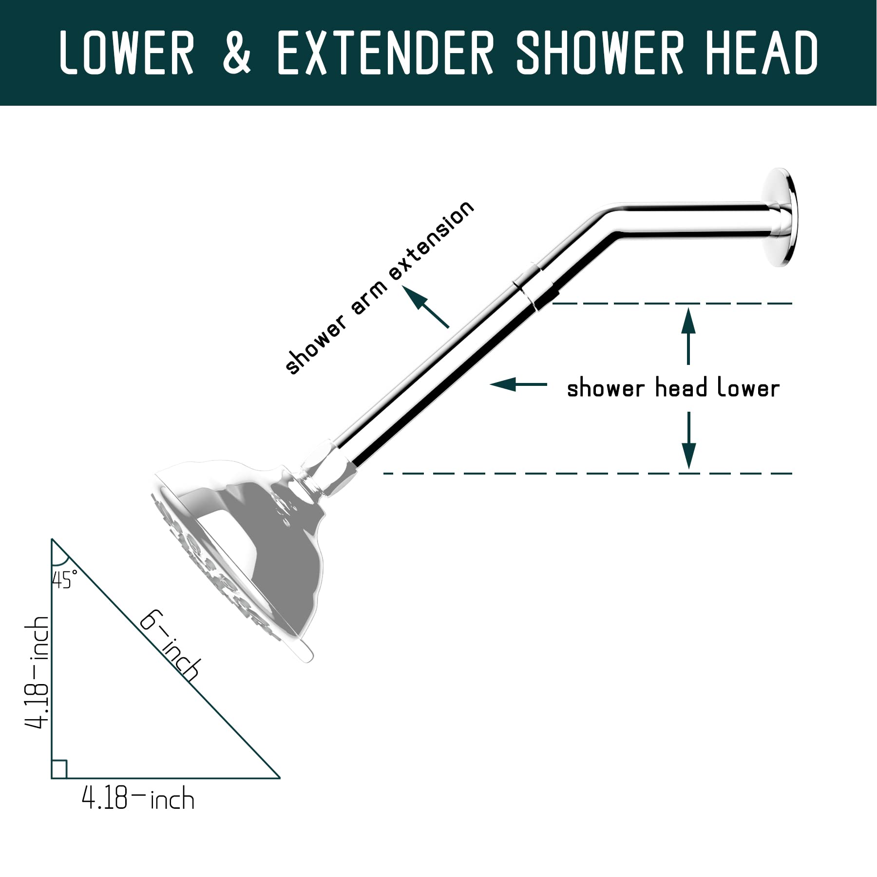 iFealClear Shower Arm Extension, Solid Brass Shower Head Extension Arm Water Outlet Lowers Existing Shower Head, Easy to Install & Durable Shower Pipe Extension for Bathroom, 6 Inch Chrome Finish 1PC