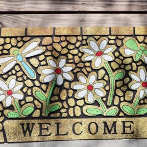 CHICHIC Door Mat, Welcome Mat 17x 30 Inch Front Door Mat Outdoors for Home Entrance Outdoors Mat for Outside Entry Way Doormat Entry Rugs, Heavy Duty Non Slip Rubber Back Low Profile, Dragonfly