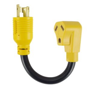 3 prong rv generator adapter cord,nema l5-30p to tt-30r,30 amp 125v generator to rv adapter with 1ft,heavy duty sjtw 10/3 cord, yellow