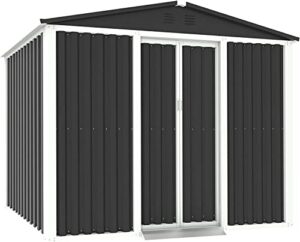 oakmont outdoor garden storage shed 6' × 8' feet walk-in garden tool house with double sliding doors, yard lawn (grey)