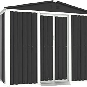 Oakmont Outdoor Garden Storage Shed 6' × 8' Feet Walk-in Garden Tool House with Double Sliding Doors, Yard Lawn (Grey)