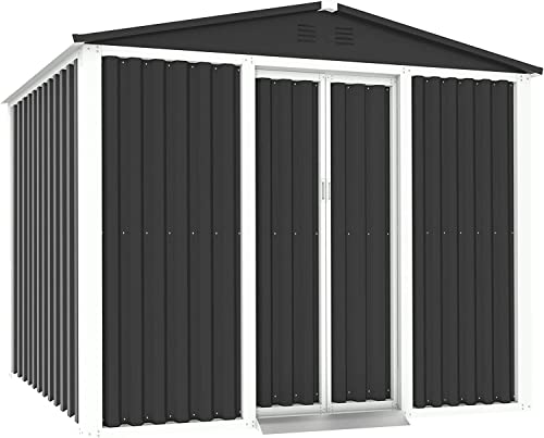 Oakmont Outdoor Garden Storage Shed 6' × 8' Feet Walk-in Garden Tool House with Double Sliding Doors, Yard Lawn (Grey)