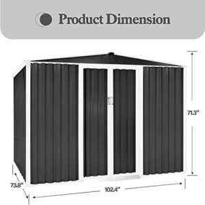 Oakmont Outdoor Garden Storage Shed 6' × 8' Feet Walk-in Garden Tool House with Double Sliding Doors, Yard Lawn (Grey)