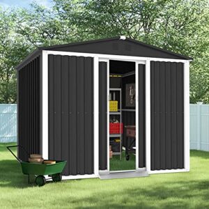 Oakmont Outdoor Garden Storage Shed 6' × 8' Feet Walk-in Garden Tool House with Double Sliding Doors, Yard Lawn (Grey)