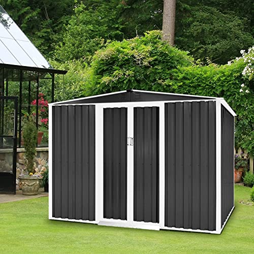 Oakmont Outdoor Garden Storage Shed 6' × 8' Feet Walk-in Garden Tool House with Double Sliding Doors, Yard Lawn (Grey)