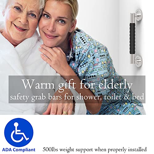 AmeriLuck 16 inches Designer Bath Safety Grab Bar with Anti-Slip Peened Grip, ADA Compliant 500lbs Loading Capacity, Collection Glacier, Stainless Steel Brushed