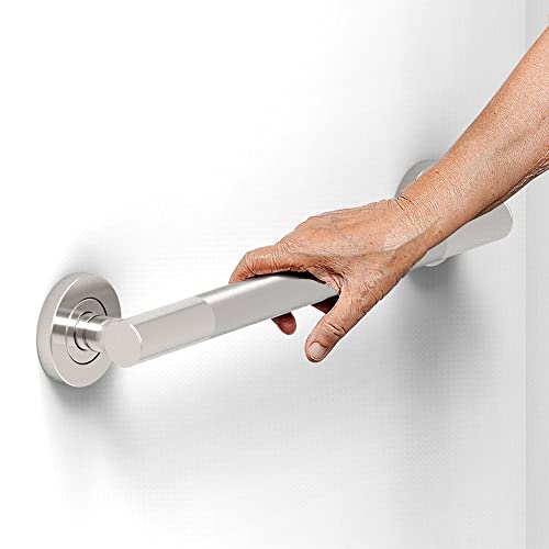 AmeriLuck 16 inches Designer Bath Safety Grab Bar with Anti-Slip Peened Grip, ADA Compliant 500lbs Loading Capacity, Collection Glacier, Stainless Steel Brushed