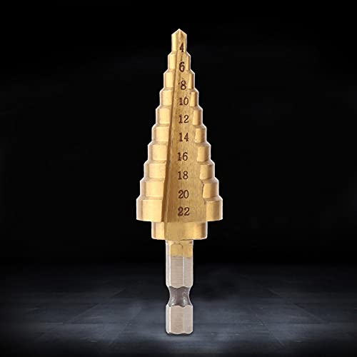 Step Drill Bit, High Speed Steel Hole Drill Bit, Coated Drill Bit Hole Cutter Hex Shank Power Tools 4-22mm for Soft Materials