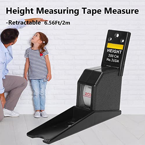 Eboxer Height Measuring Tape Measure 6.56Ft/2m, Automatic Retractable Adult Child Height Tool Ruler, Wall Mounted Metal Measuring Tool for Height Measurement (Black)