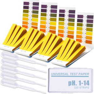 litmus ph test strips 320 strips, professional universal ph.1-14 test paper with storage case & test droppers, for teaching, student, chemistry experiment, saliva urine water soil & diet ph monitoring