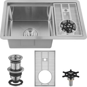 aguastella as1514xss bar sink with glass rinser stainless steel undermount prep kitchen sink 23-1/4 x 14 inches single bowl