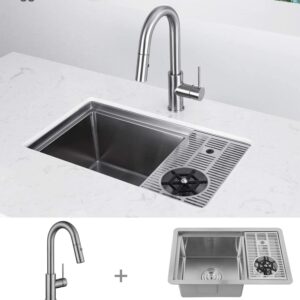 AguaStella AS1514XSS Bar Sink with Glass Rinser Stainless Steel Undermount Prep Kitchen Sink 23-1/4 x 14 Inches Single Bowl