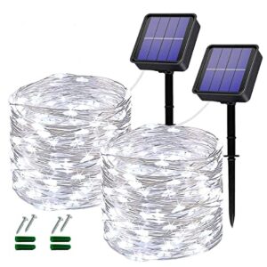 lezonic solar string lights outdoor,2 pack total 240led solar lights outdoor waterproof 24m/80ft 8 modes outdoor copper wire solar fairy lights patio decor lights,yard,porch hanging lights(white)