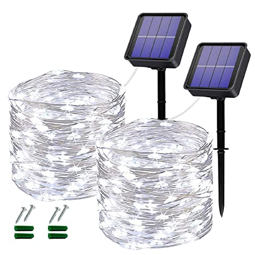 Lezonic Solar String Lights Outdoor,2 Pack Total 240LED Solar Lights Outdoor Waterproof 24M/80Ft 8 Modes Outdoor Copper Wire Solar Fairy Lights Patio Decor Lights,Yard,Porch Hanging Lights(White)