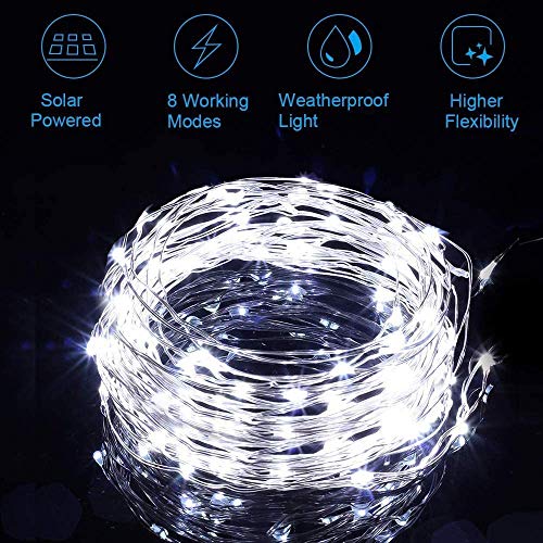 Lezonic Solar String Lights Outdoor,2 Pack Total 240LED Solar Lights Outdoor Waterproof 24M/80Ft 8 Modes Outdoor Copper Wire Solar Fairy Lights Patio Decor Lights,Yard,Porch Hanging Lights(White)