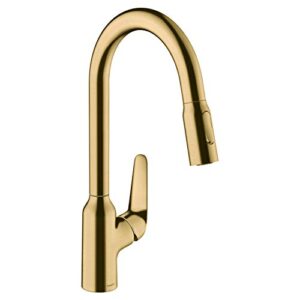 hansgrohe focus n gold high arc kitchen faucet, kitchen faucets with pull down sprayer, faucet for kitchen sink, brushed gold optic 71800251