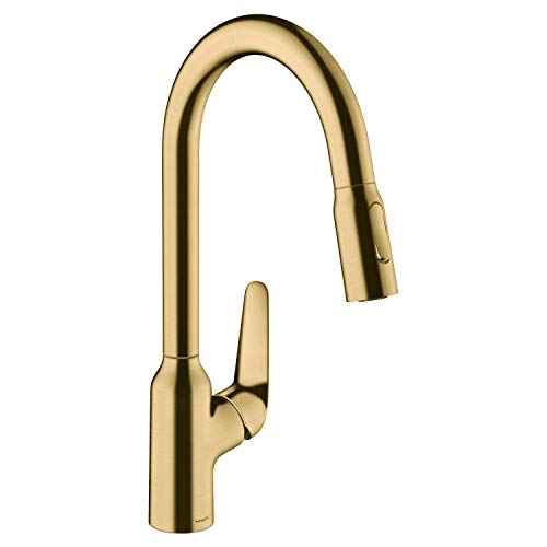 hansgrohe Focus N Gold High Arc Kitchen Faucet, Kitchen Faucets with Pull Down Sprayer, Faucet for Kitchen Sink, Brushed Gold Optic 71800251