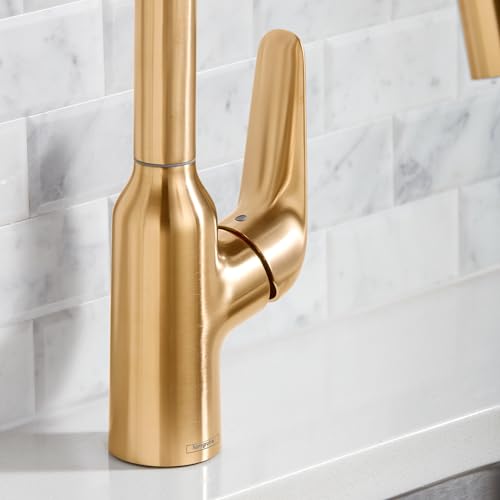 hansgrohe Focus N Gold High Arc Kitchen Faucet, Kitchen Faucets with Pull Down Sprayer, Faucet for Kitchen Sink, Brushed Gold Optic 71800251