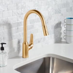 hansgrohe Focus N Gold High Arc Kitchen Faucet, Kitchen Faucets with Pull Down Sprayer, Faucet for Kitchen Sink, Brushed Gold Optic 71800251