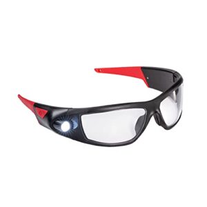coast spg400 rechargeable lighted led safety glasses with built-in inspection beam, scratch resistant interchangeable lenses black/red