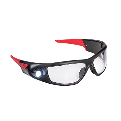 Coast SPG400 Rechargeable Lighted LED Safety Glasses with Built-In Inspection Beam, Scratch Resistant Interchangeable Lenses Black/Red