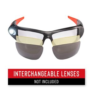 Coast SPG400 Rechargeable Lighted LED Safety Glasses with Built-In Inspection Beam, Scratch Resistant Interchangeable Lenses Black/Red