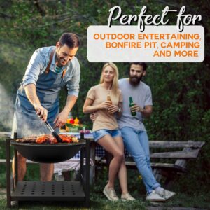 SereneLife Portable Outdoor Wood Fire Pit - 2-in-1 Steel BBQ Grill 26" Wood Burning Fire Pit Bowl w/ Mesh Spark Screen, Cover Log Grate, Wood Fire Poker for Camping, Picnic, Bonfire SLCARFP54.5