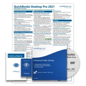 teachucomp deluxe video training tutorial course for quickbooks desktop pro 2021- video lessons, pdf instruction manual, quick reference guide, testing, certificate of completion