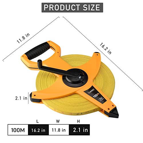 Land Open Reel Fiberglass Tape Measure - 330FT/100M by 1/2-Inch, Inch/Metric Scale, Heavy Duty Tape for Runway and Engineer Survey (330FT)