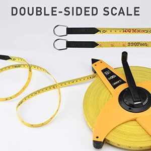 Land Open Reel Fiberglass Tape Measure - 330FT/100M by 1/2-Inch, Inch/Metric Scale, Heavy Duty Tape for Runway and Engineer Survey (330FT)