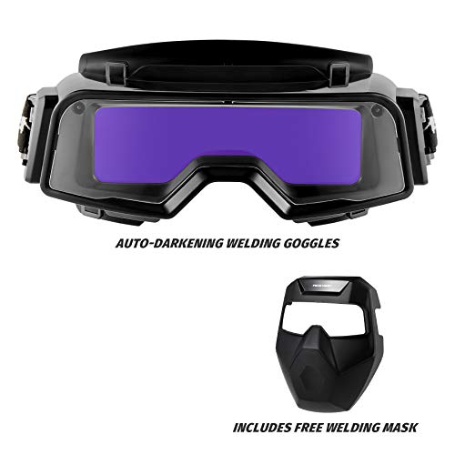 CREWORKS Welding Goggles Auto Darkening, Welding Safety Glasses for Men with Wide Shade 4/5-9/9-13, Eye Protection Safety Goggles Face Shield Helmet for Grinding Plasma Cutting TIG MIG Arc, Black