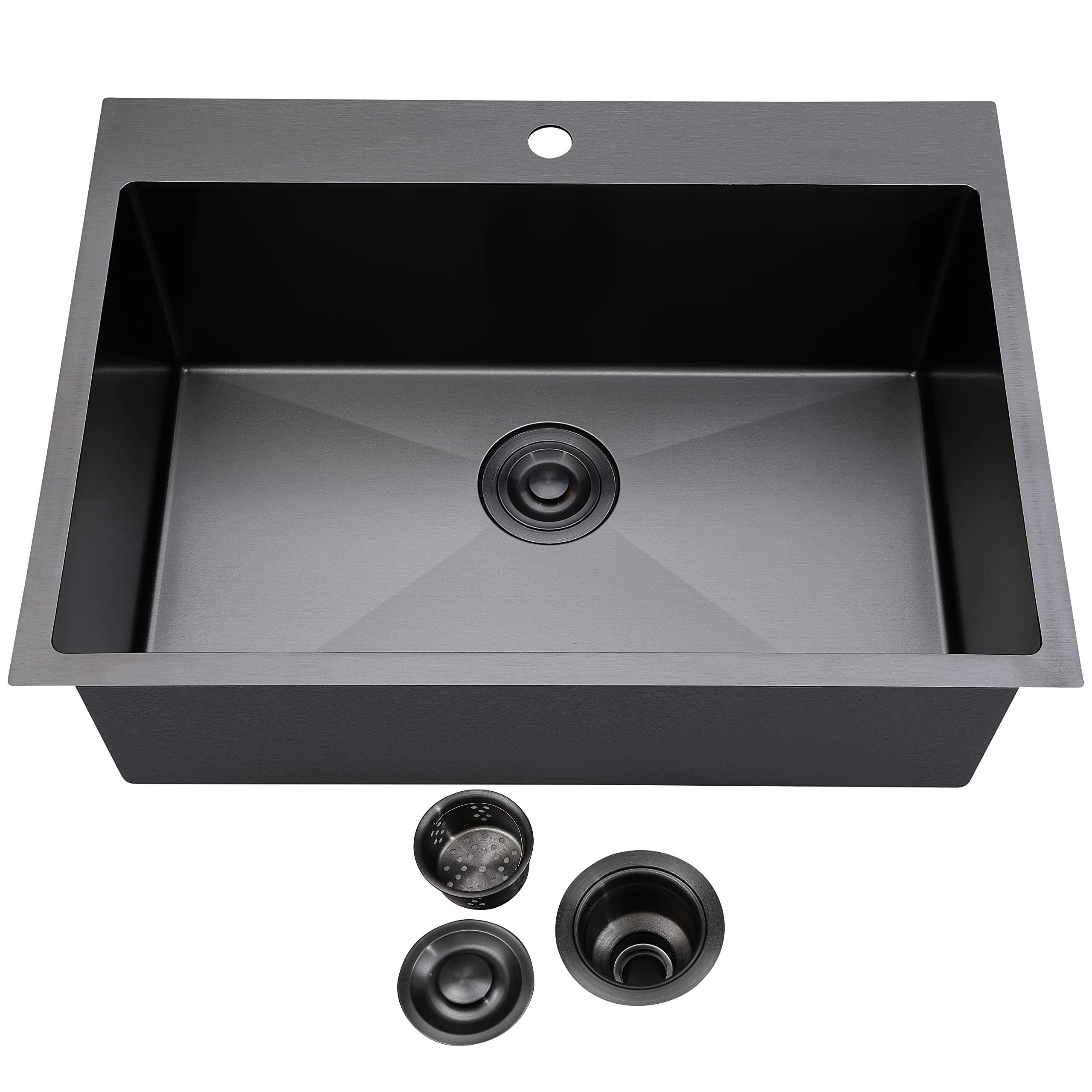 SHACO 33 Inch Black Kitchen Sink Drop In, 33x22 Large Top Mount Gunmetal Black Farmhouse Sink, Single Bowl Basin 16 Gauge SUS304 Stainless Steel Wet Bar Prep Sink