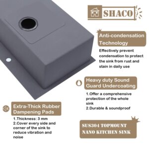 SHACO 33 Inch Black Kitchen Sink Drop In, 33x22 Large Top Mount Gunmetal Black Farmhouse Sink, Single Bowl Basin 16 Gauge SUS304 Stainless Steel Wet Bar Prep Sink