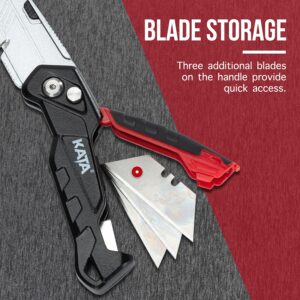 KATA 2-Pack Heavy Duty Utility Knife, Quick Change Blade, Retractable and Folding Box Cutter for Cartons, Cardboard and Boxes With 10pcs SK5 Sharp Blades Included, Blade Storage Design, Red