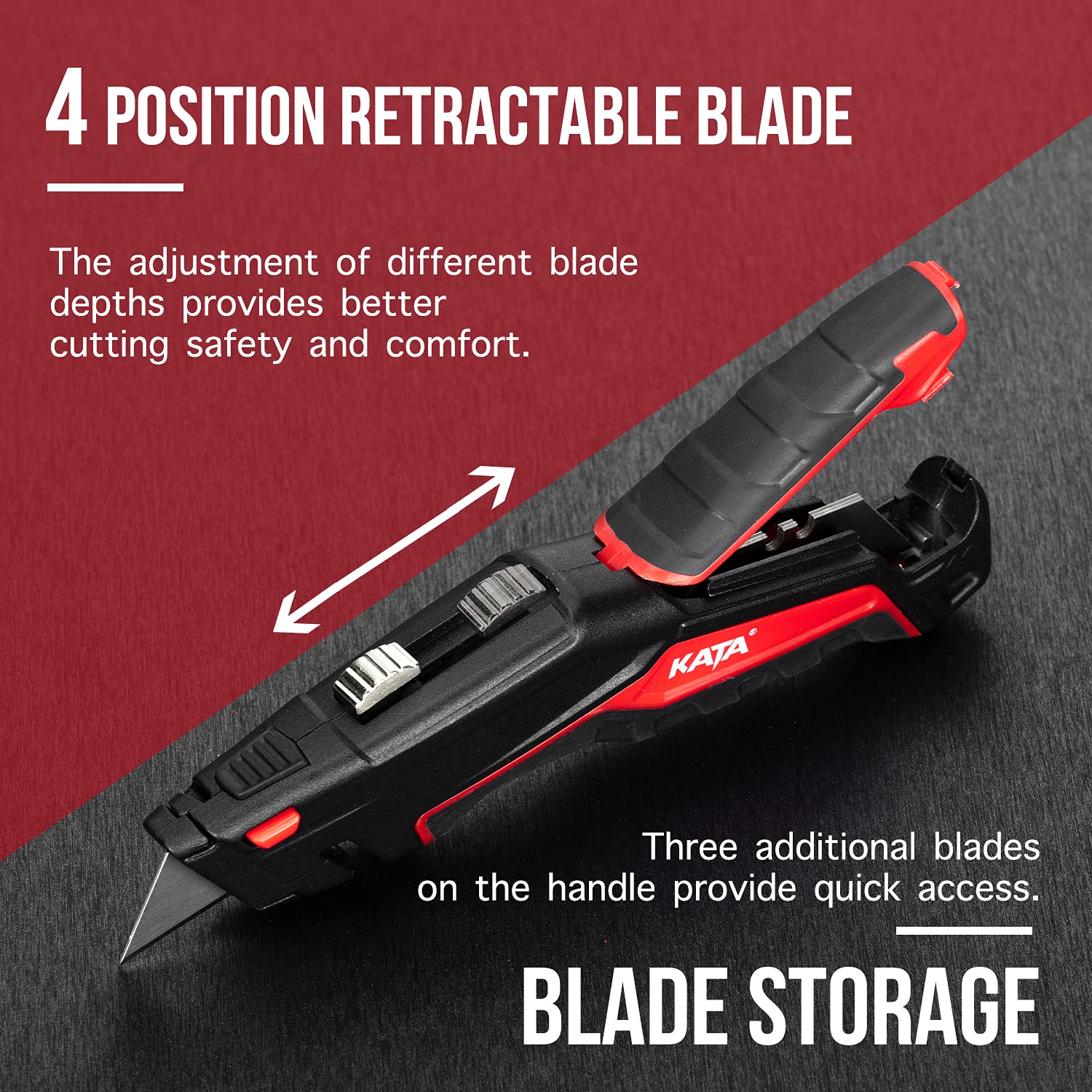 KATA 2-Pack Heavy Duty Utility Knife, Quick Change Blade, Retractable and Folding Box Cutter for Cartons, Cardboard and Boxes With 10pcs SK5 Sharp Blades Included, Blade Storage Design, Red