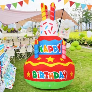 goosh birthday inflatables outdoor decorations cake with candle, happy birthday blow up yard decorations 6.2ft with colorful rotating led lights for party yard garden lawn (red-a)