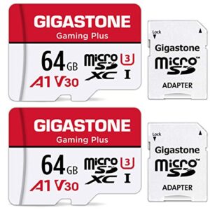 [gigastone] 64gb 2-pack micro sd card, gaming plus, microsdxc memory card for nintendo-switch, smartphone, fire tablet, 4k uhd video recording, uhs-i u3 c10 a1 v30, up to 90mb/s, with adapter