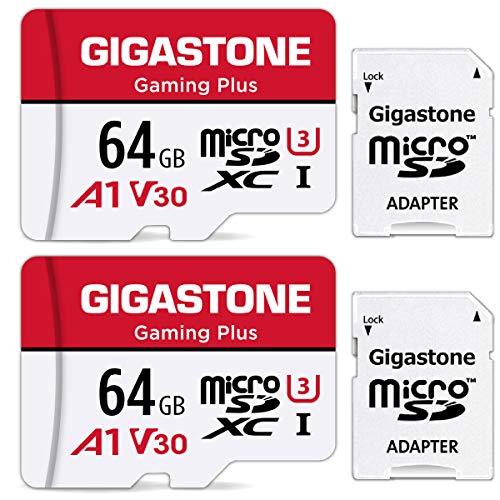 [Gigastone] 64GB 2-Pack Micro SD Card, Gaming Plus, MicroSDXC Memory Card for Nintendo-Switch, Smartphone, Fire Tablet, 4K UHD Video Recording, UHS-I U3 C10 A1 V30, up to 90MB/s, with Adapter