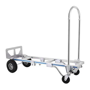 hihone 880lbs aluminum hand truck, 2 in 1 heavy duty convertible folding hand truck, with 10" rubber pneumatic wheels, assisted hand truck flatform cart