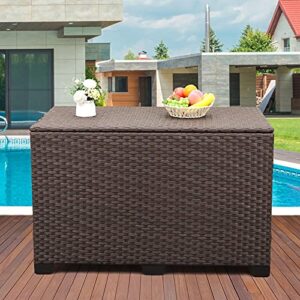valita outdoor wicker storage box, big size,resin brown rattan deck bin with lid, 150 gallon,water-resistant liner container for patio gardening tools, cushions, pool accessory,pillows