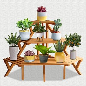 3 tier ladder plant stand outdoor, wood multi tiered quarter round flower pots holder for succulents andmultiple plants, 37.8×26.38×24, wooden display storage shelf for indoor home garden patio