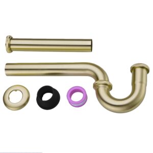 Orhemus Brass P Trap, 1 1/4 Bathroom Basin Sink Waste Trap Drain Kit with Flange and Slip Joint Extension Tube Drain Tailpiece, Adjustable Height, Brushed Gold Brass Finish