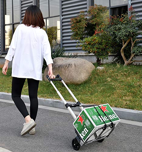 Leeyoung Dolly and Folding Hand Truck, Aluminum Luggage Trolley Cart, 175 lb Capacity with PP+TPR Wheels and Telescoping Handle for Indoor Outdoor Moving Travel