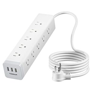 surge protector power strip 15 outlets, tessan 1875w 15a extension cord with multiple outlets 6 ft, 3 usb charging ports, 1050j, mountable, flat plug, home office college dorm room essentials