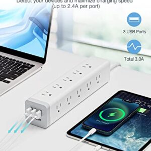 Surge Protector Power Strip 15 Outlets, TESSAN 1875W 15A Extension Cord with Multiple Outlets 6 ft, 3 USB Charging Ports, 1050J, Mountable, Flat Plug, Home Office College Dorm Room Essentials